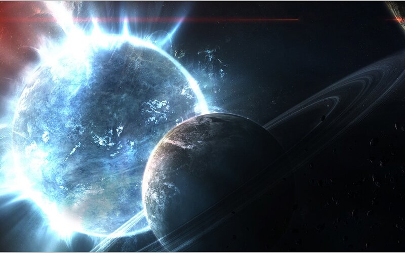 planets with glowing sun