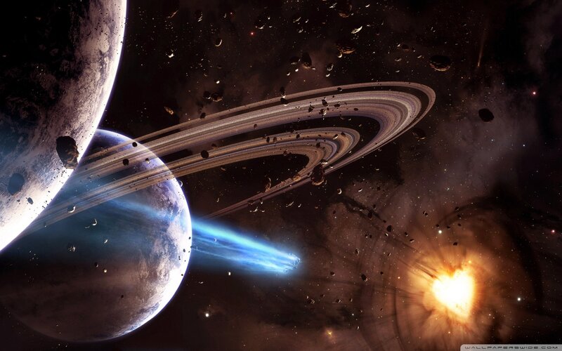 Planets with Rings — Black, Dramatic, Digital Art