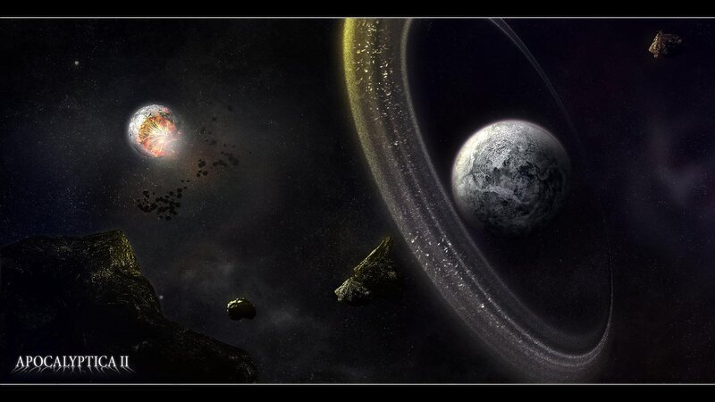 Planets with Rings — Black, Dramatic, Night, Digital Art, Asteroids