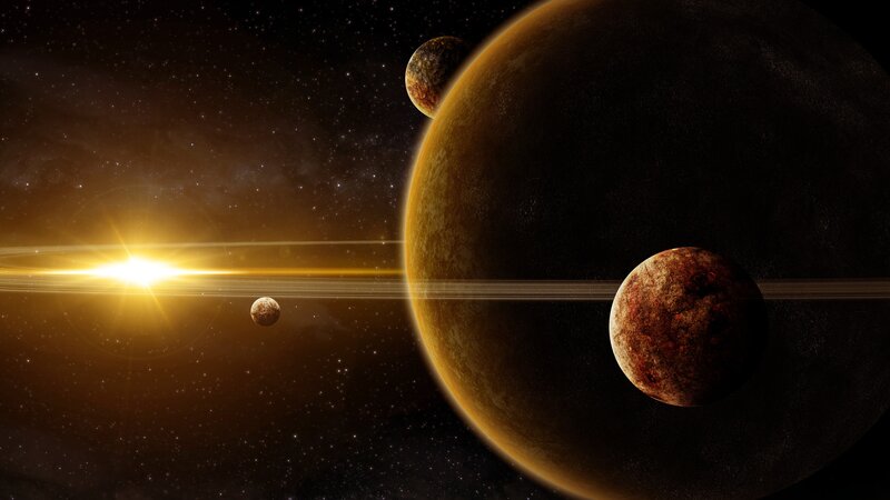 Planets with Rings — Black, Dramatic, Night, Digital Art, Star