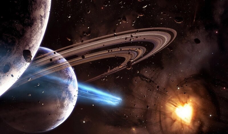 Planets with Rings — Black, Dramatic