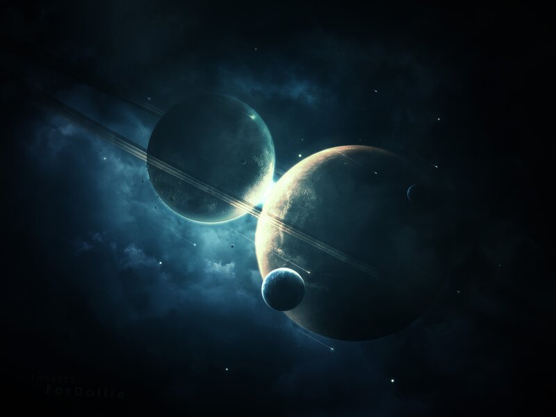 Planets with Rings — Blue, Dramatic, Night