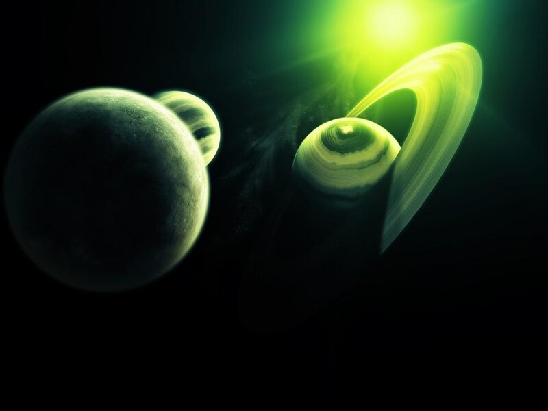 Planets with Rings — Green, Dramatic