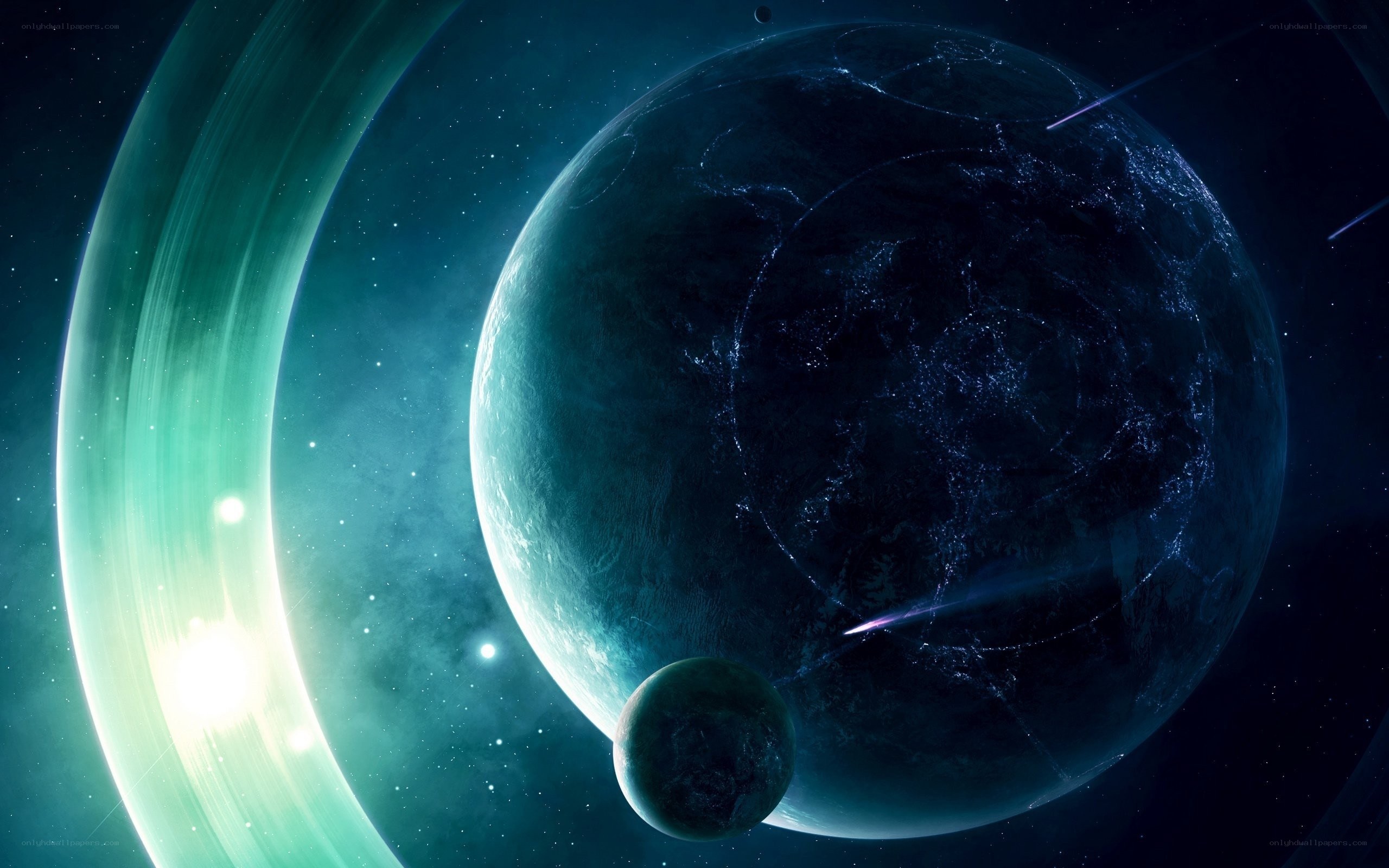 Planets with rings in space