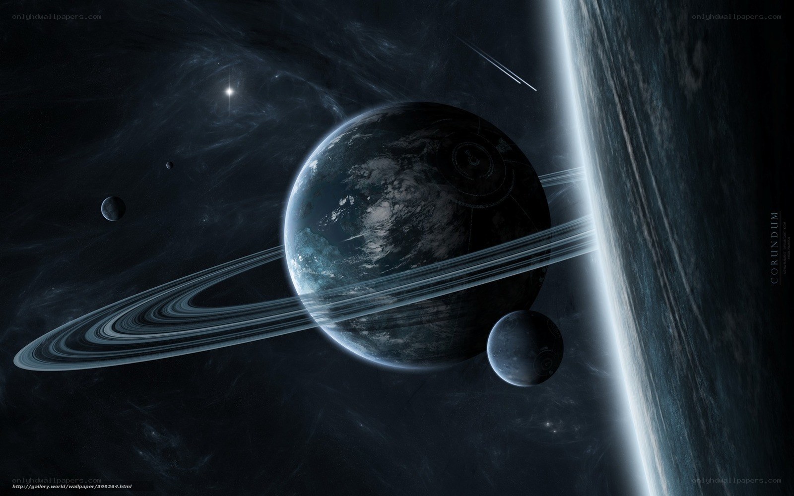 Planets with rings in space