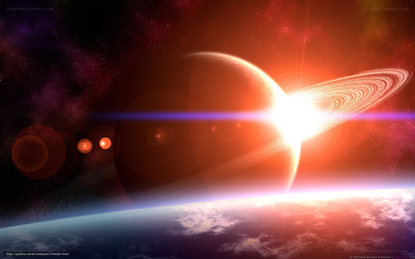 Planets with rings in space