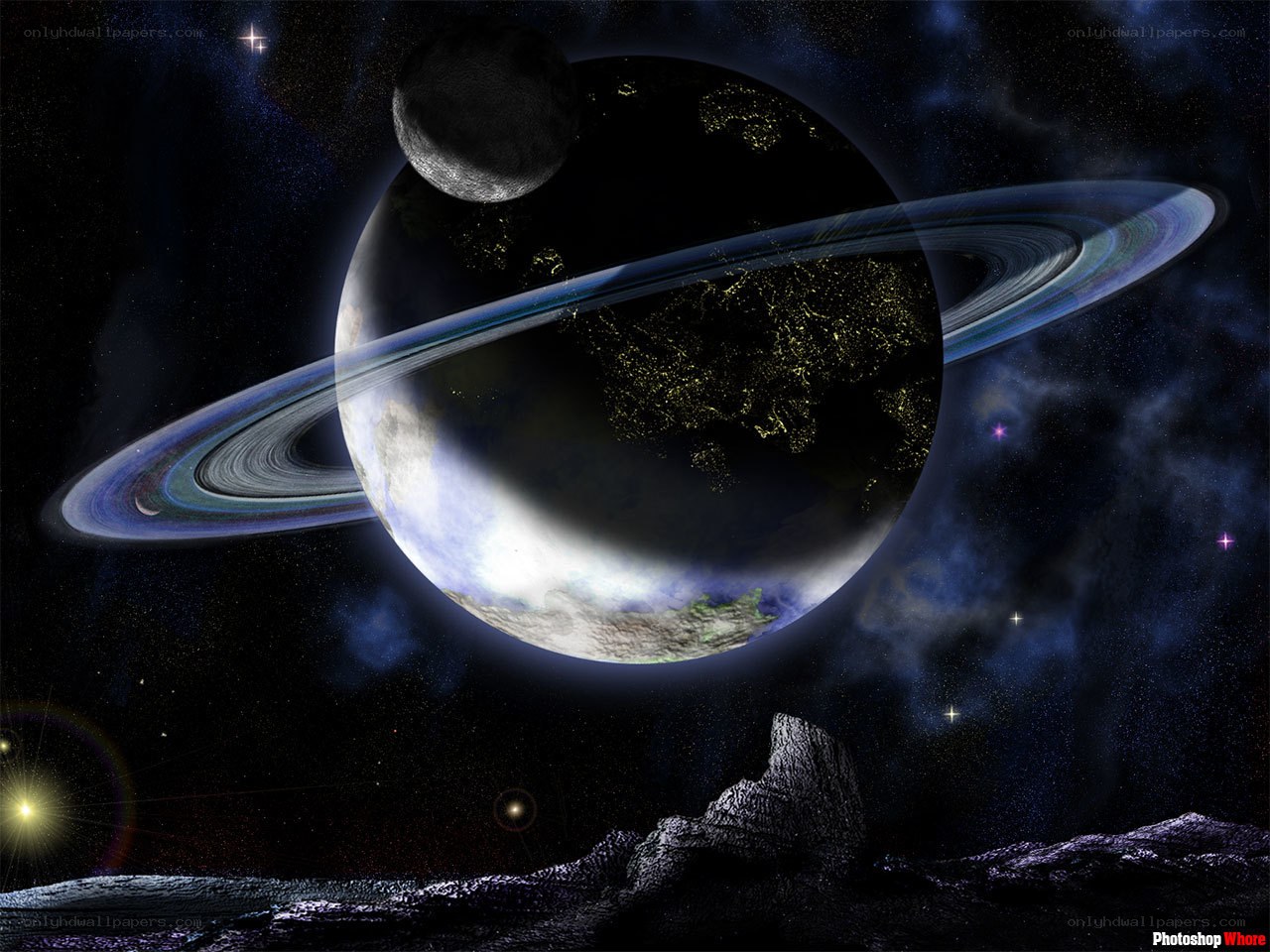 planets with rings in space