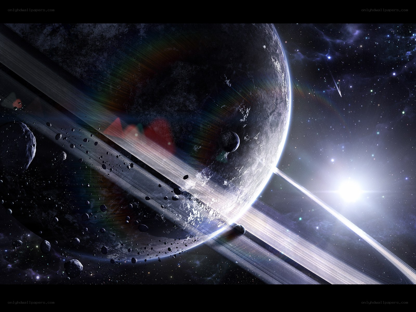 Planets with rings in space