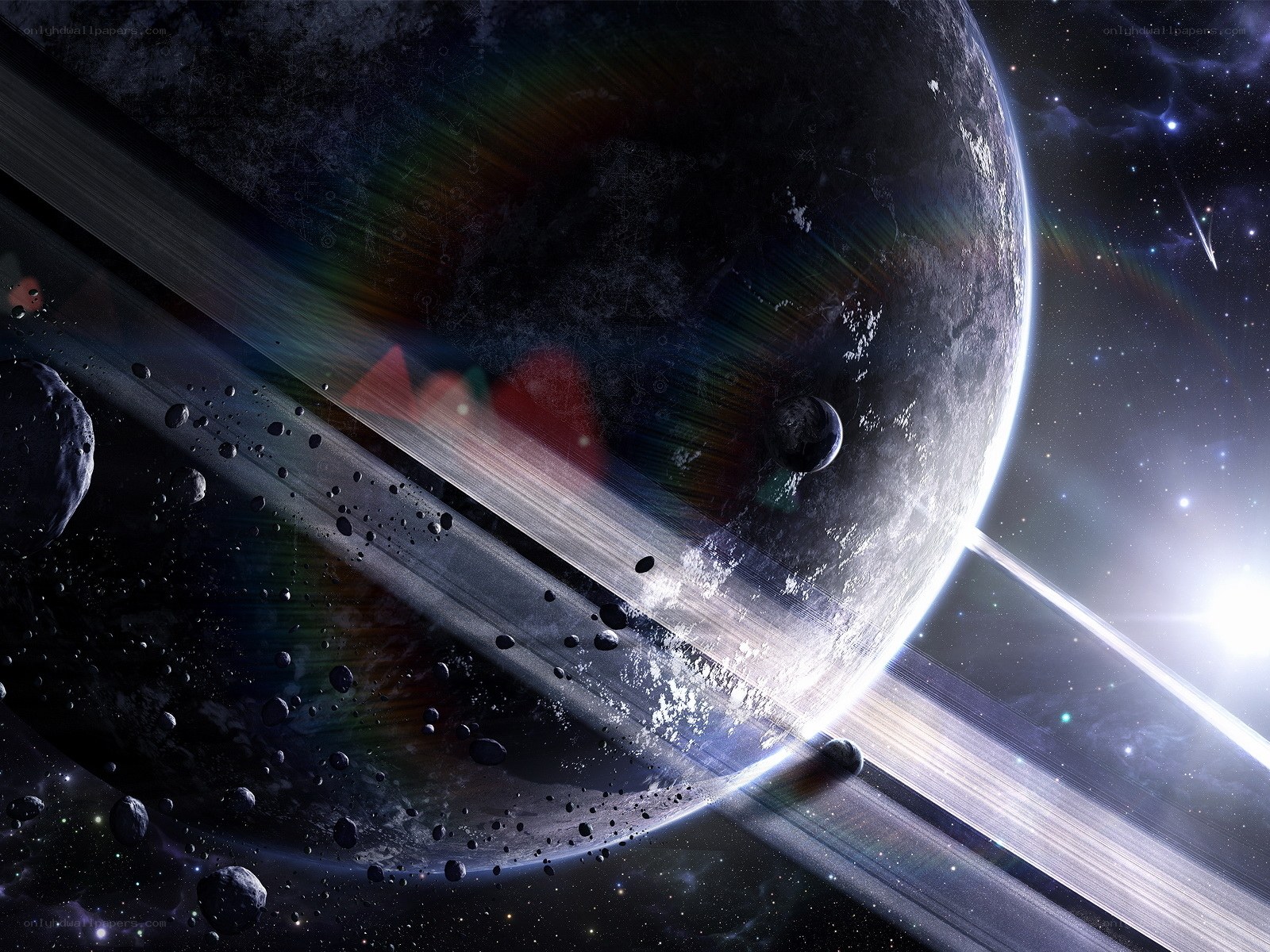 Planets with rings in space
