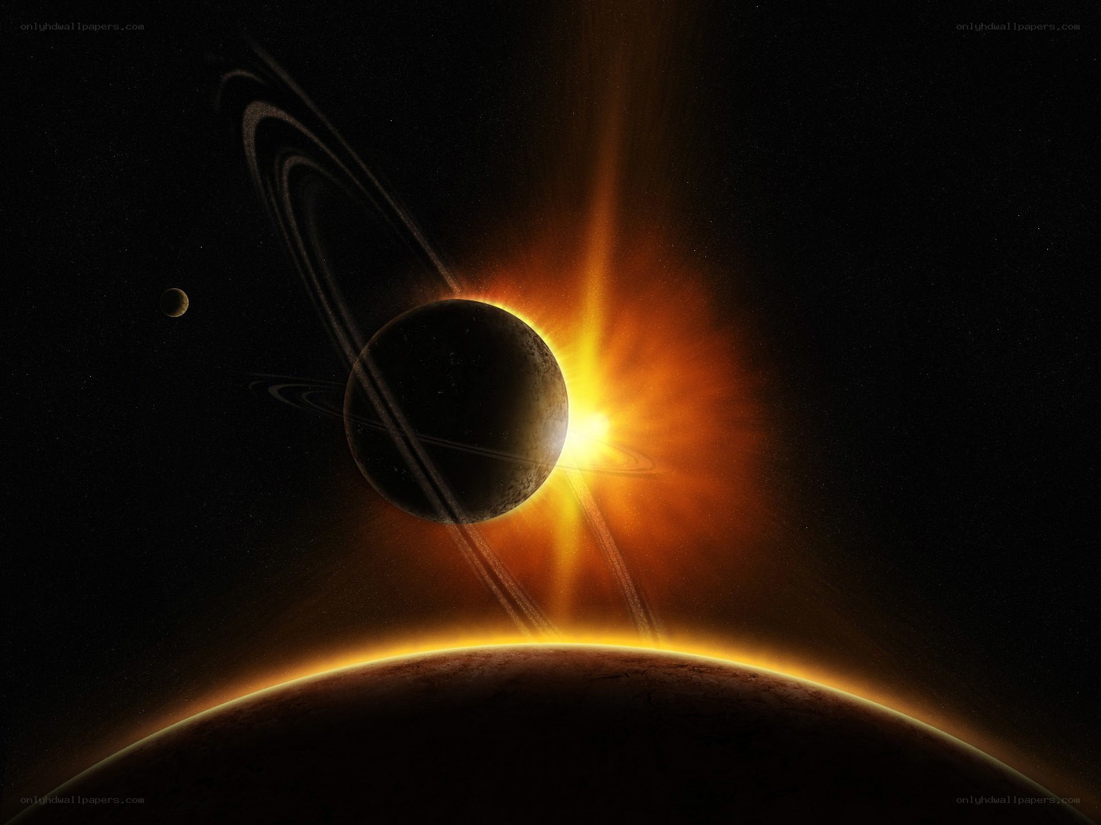 Planets with rings in space