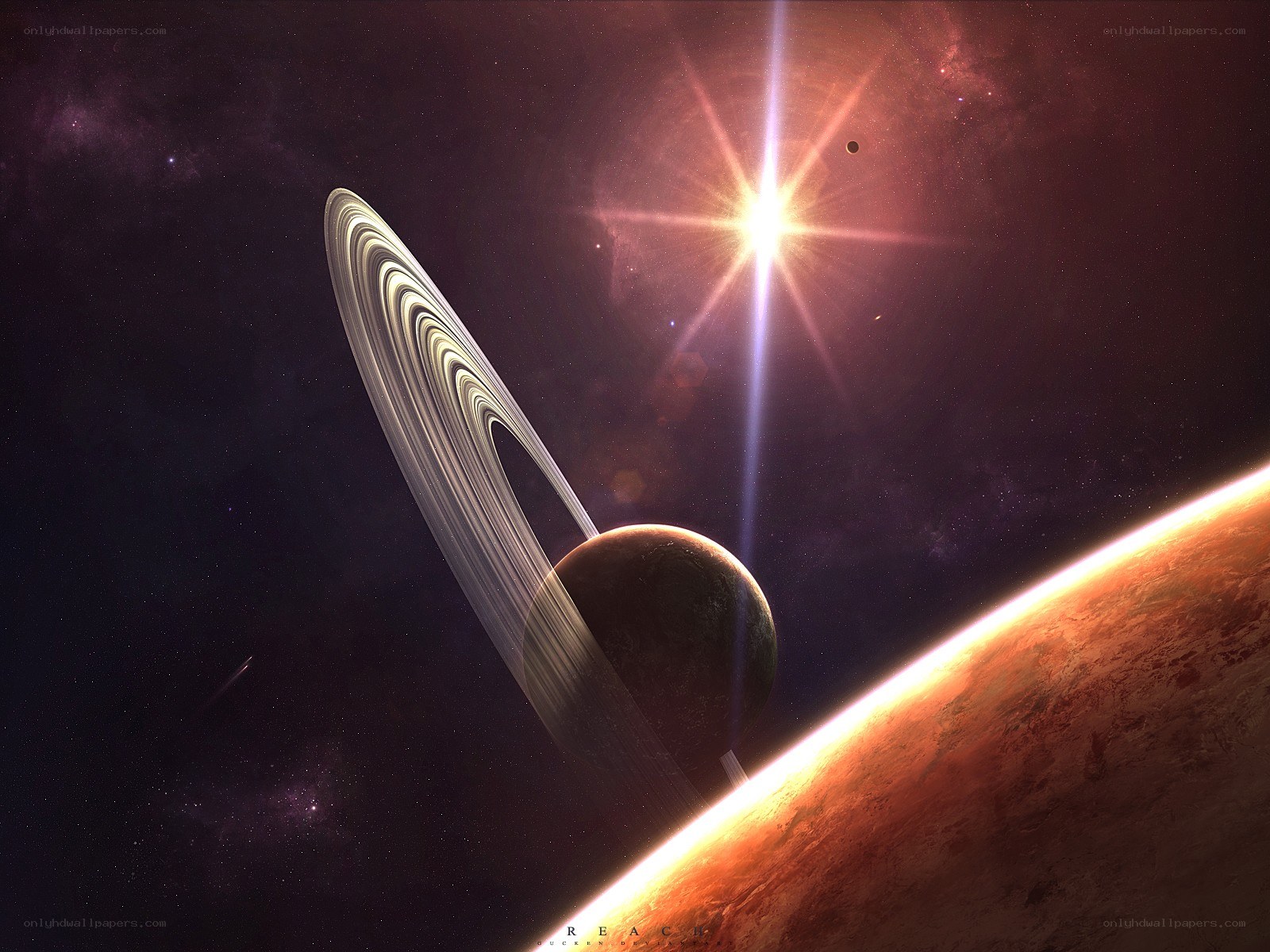Planets with rings in space