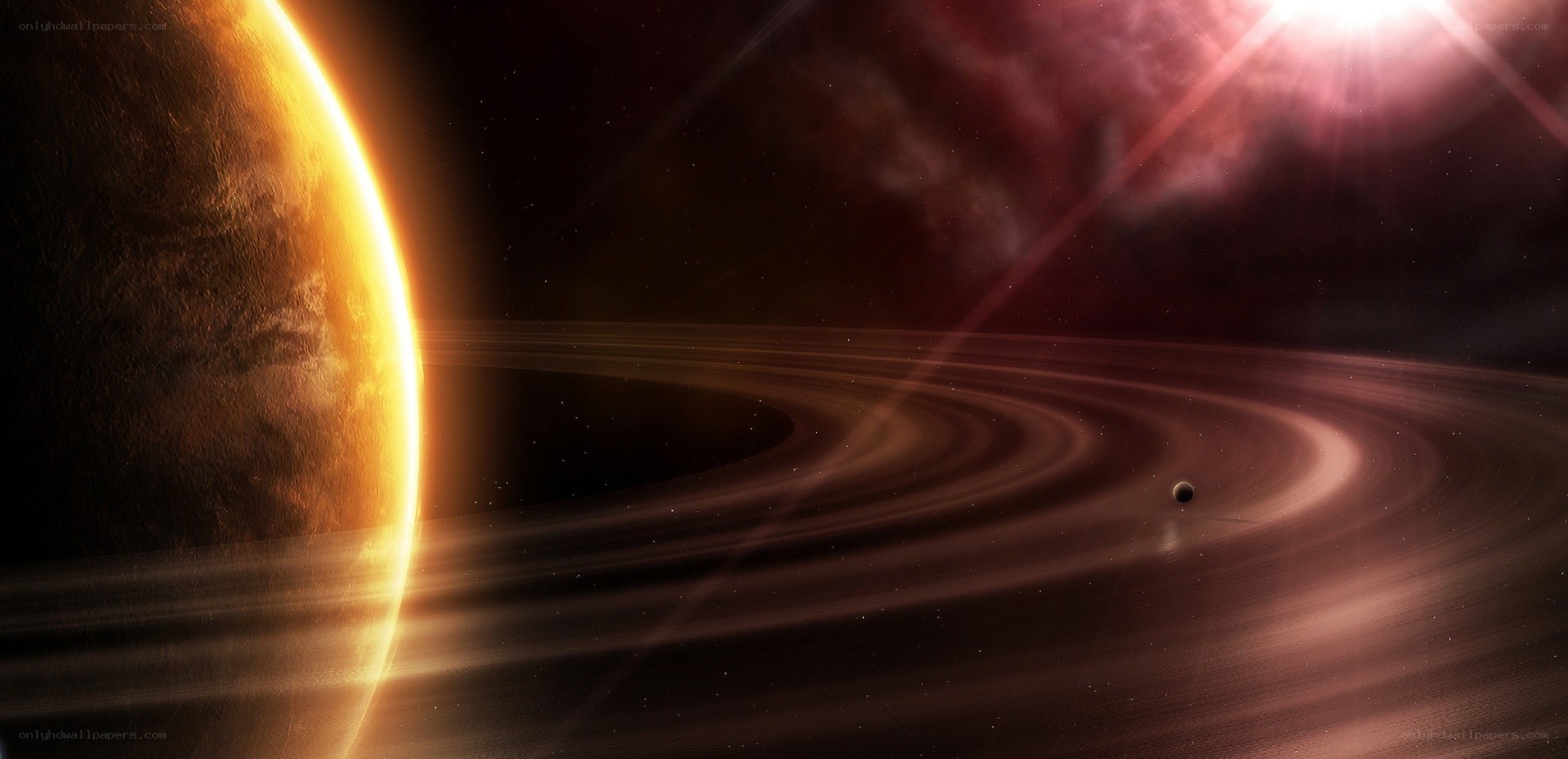 Planets with rings in space