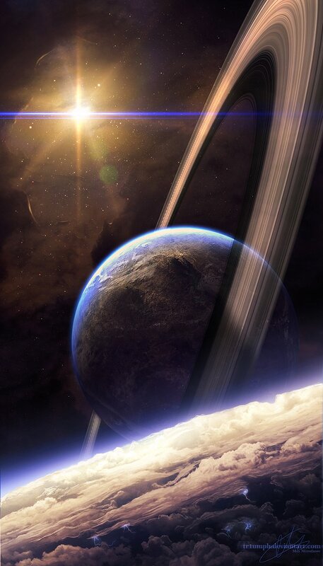 Planets with rings in space
