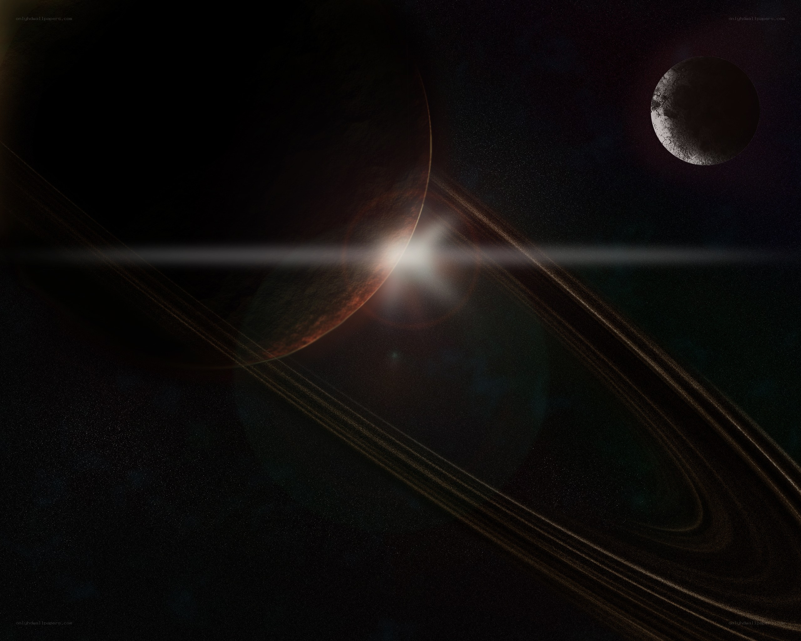 Planets with rings in space