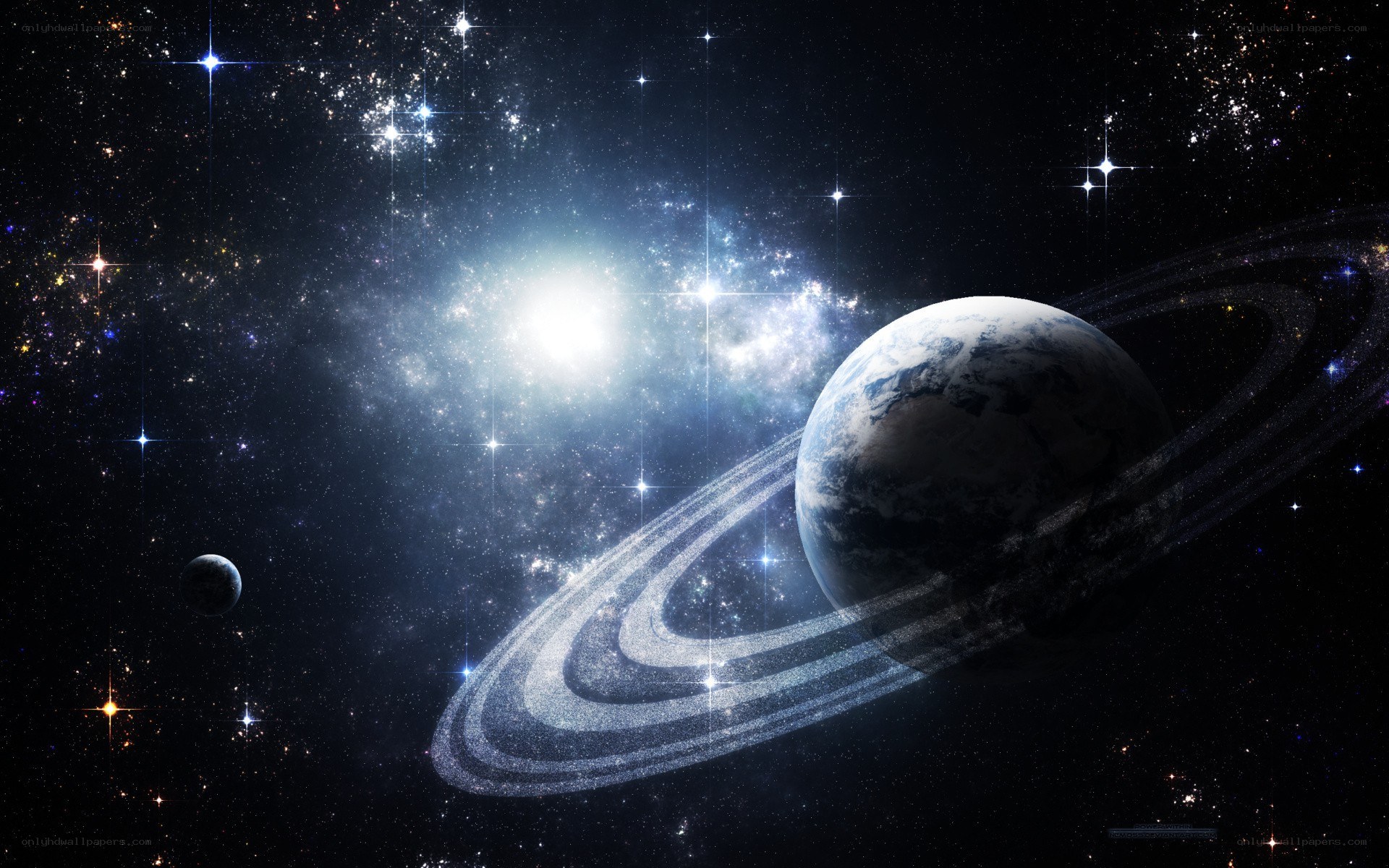 Planets with rings in space