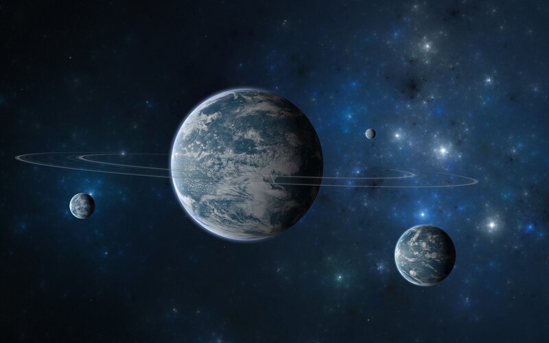 Planets with rings in space