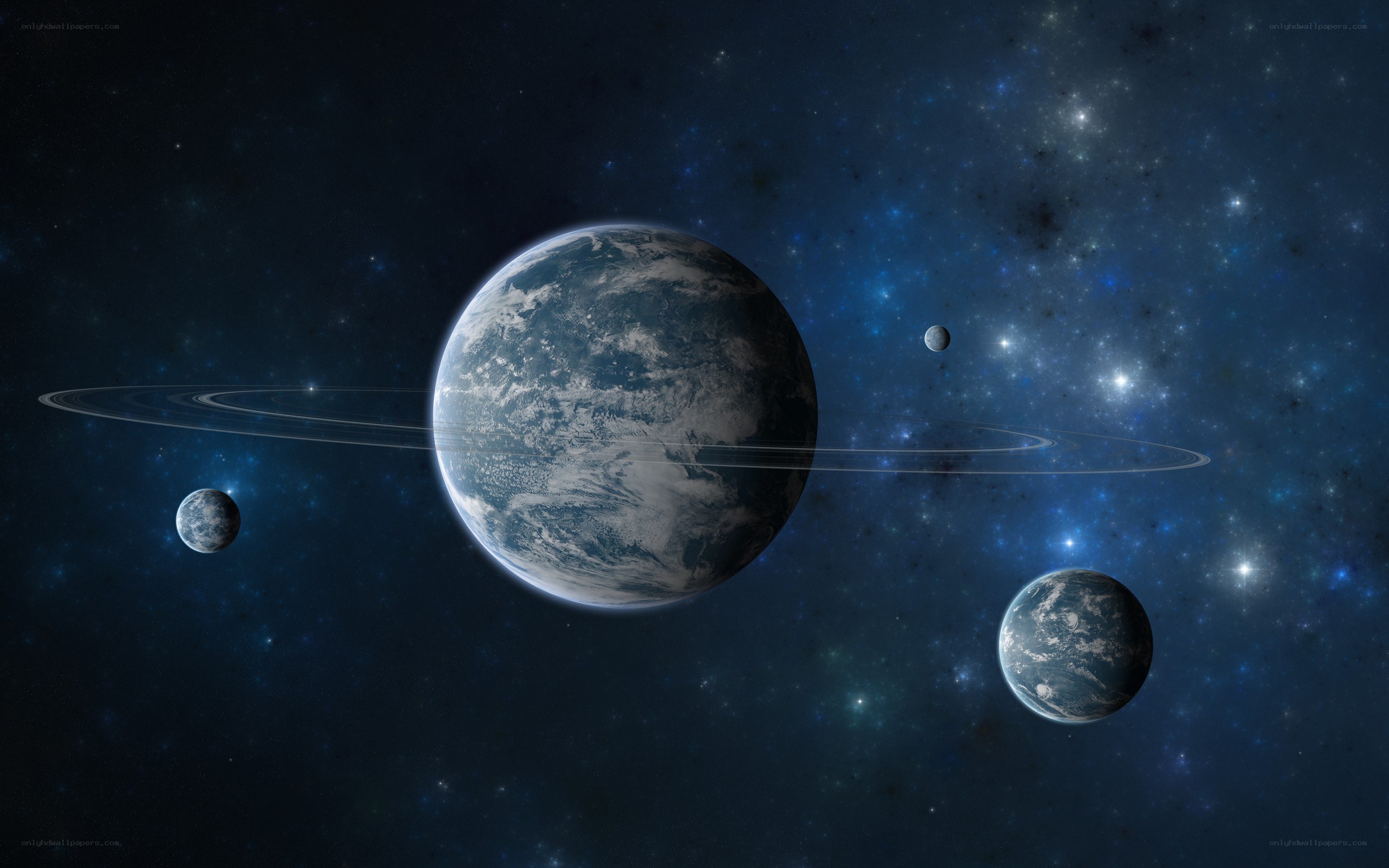 Planets with rings in space