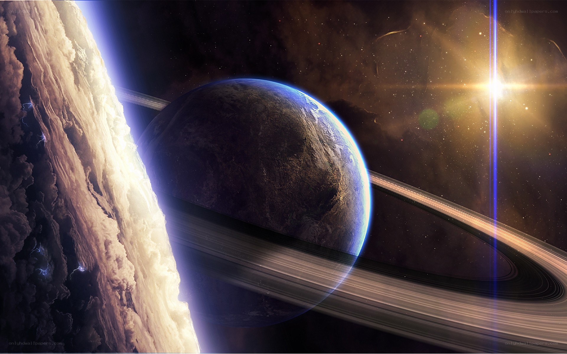 Planets with rings in space