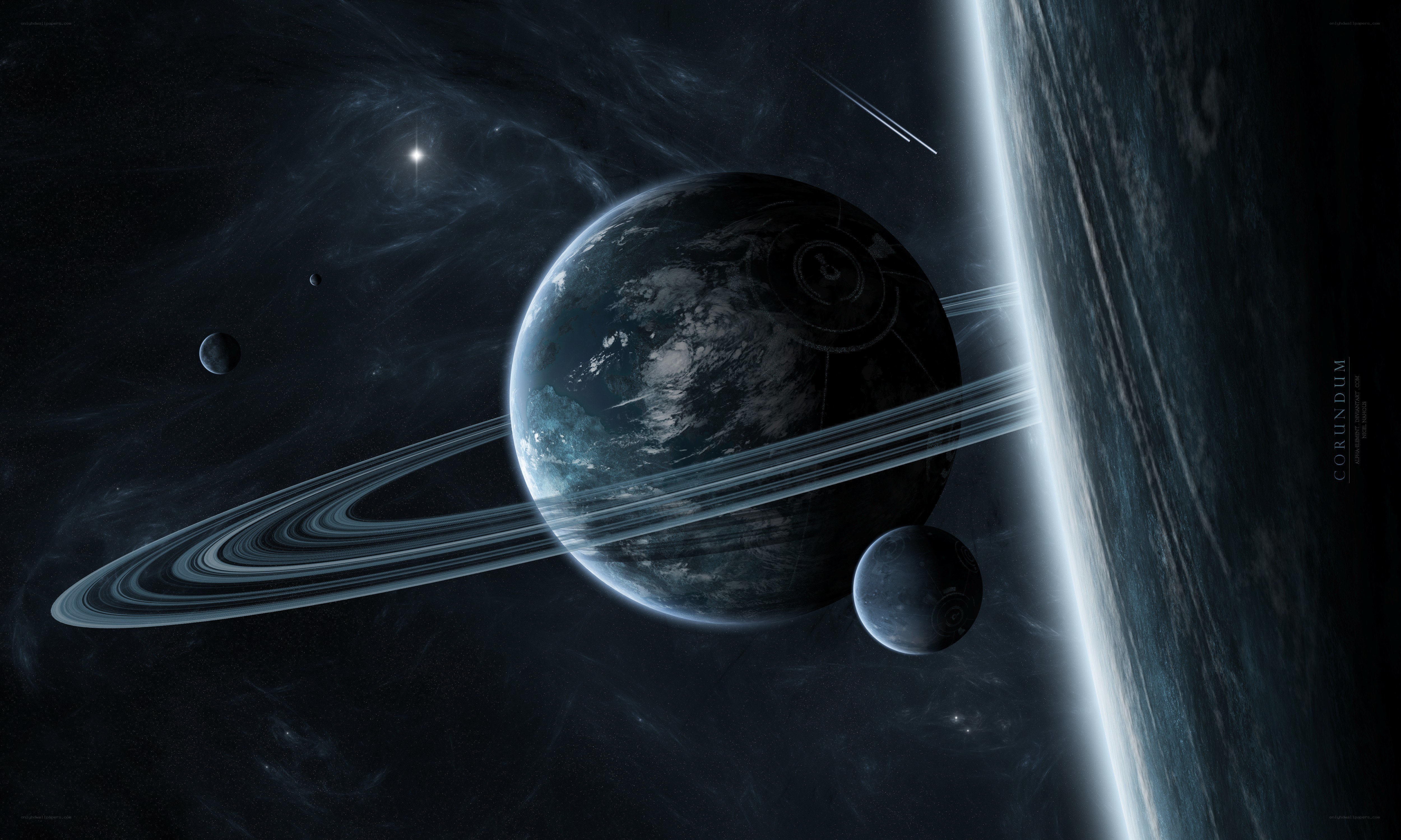 Planets with rings in space