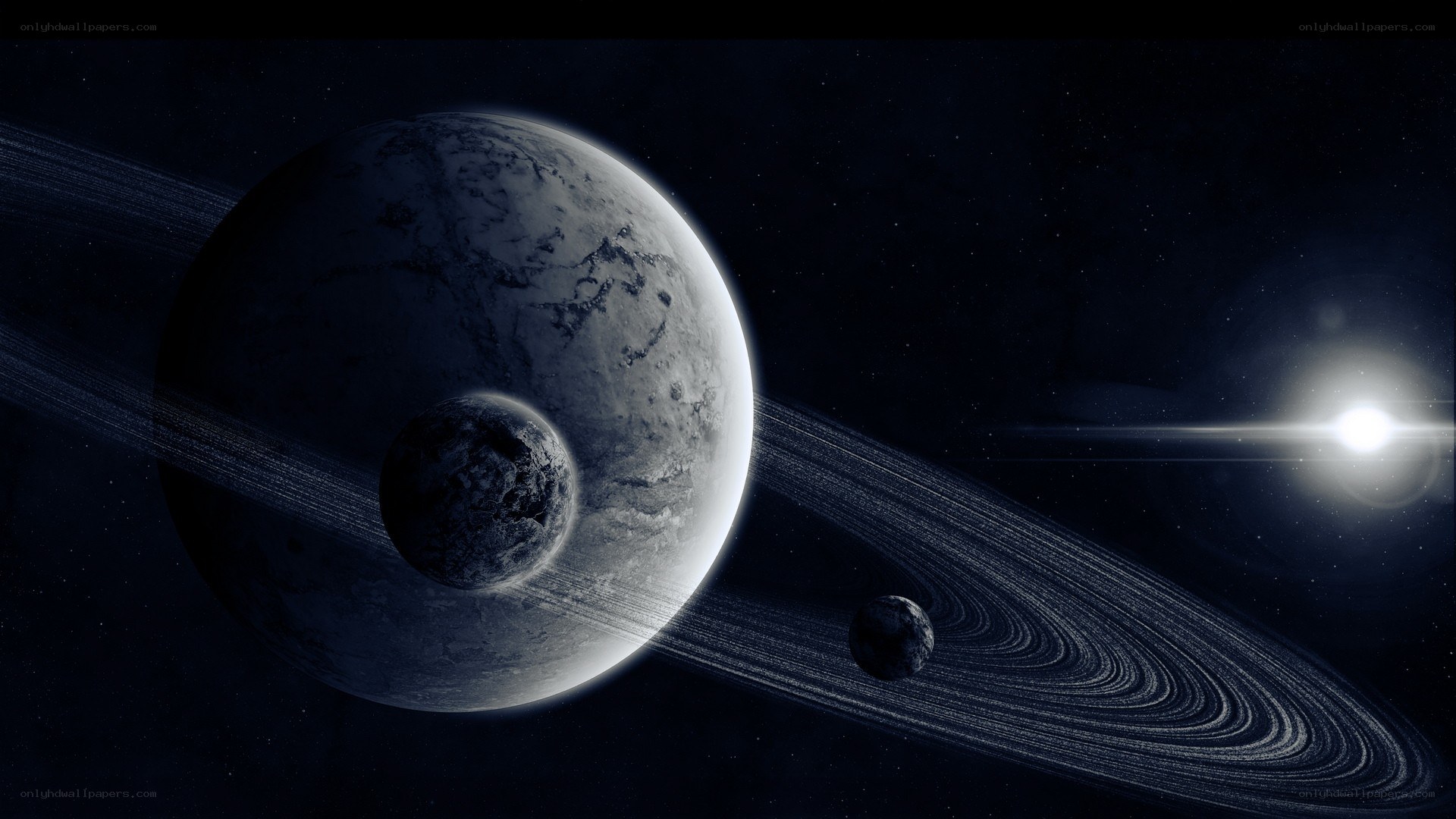 Planets with rings in space