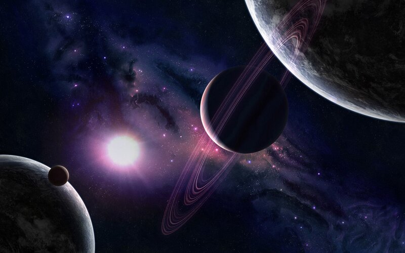 Planets with rings in space