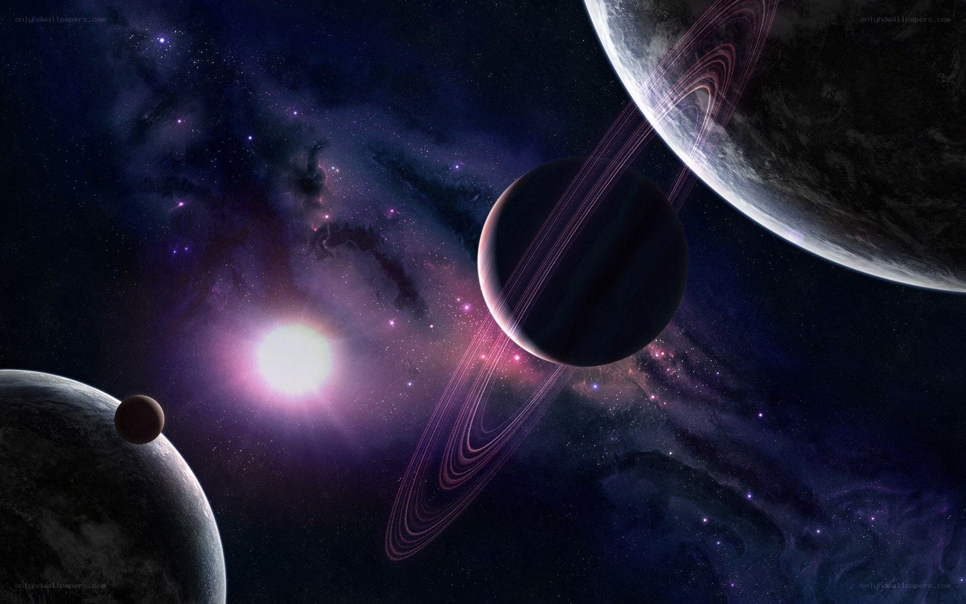 Planets with rings in space