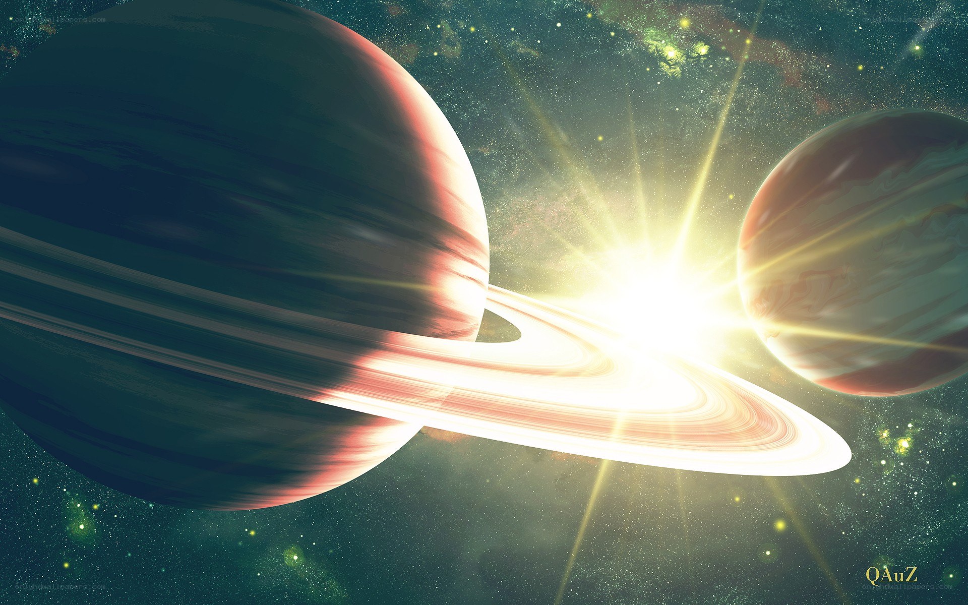 Planets with rings in space