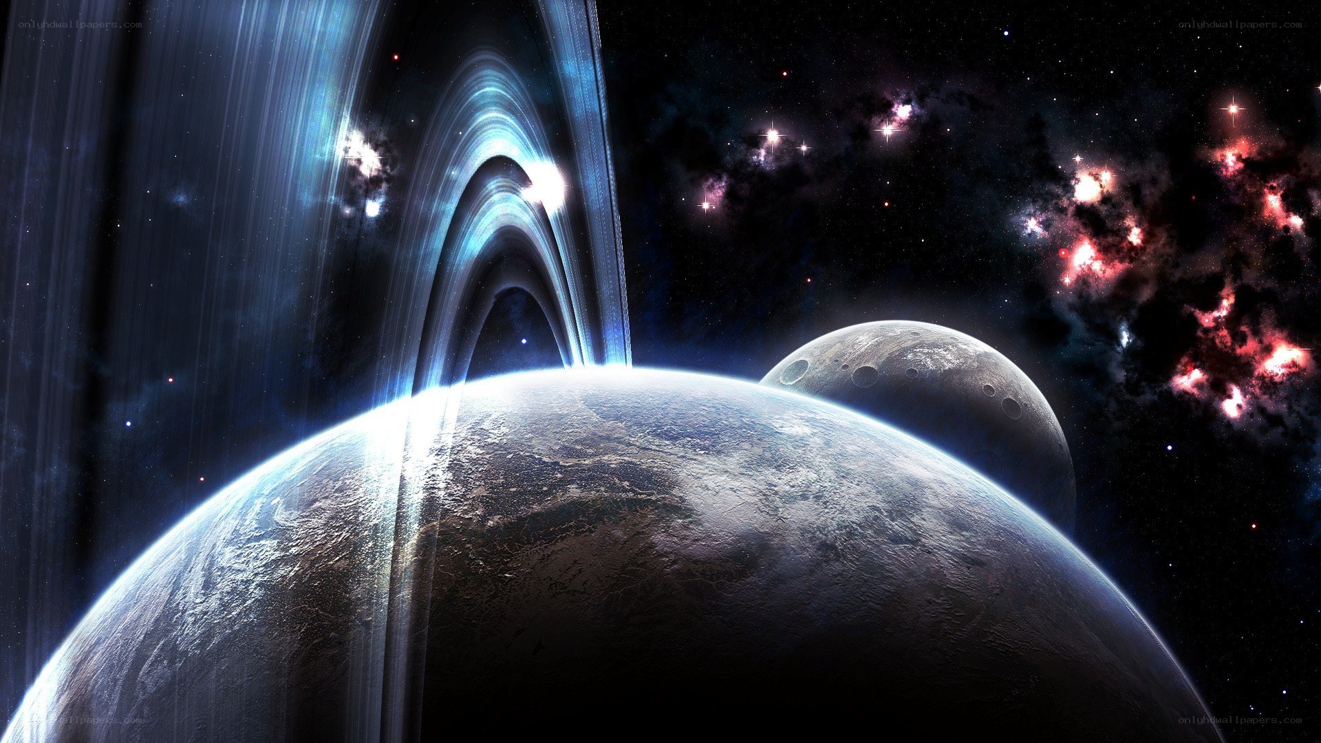 Planets with rings in space