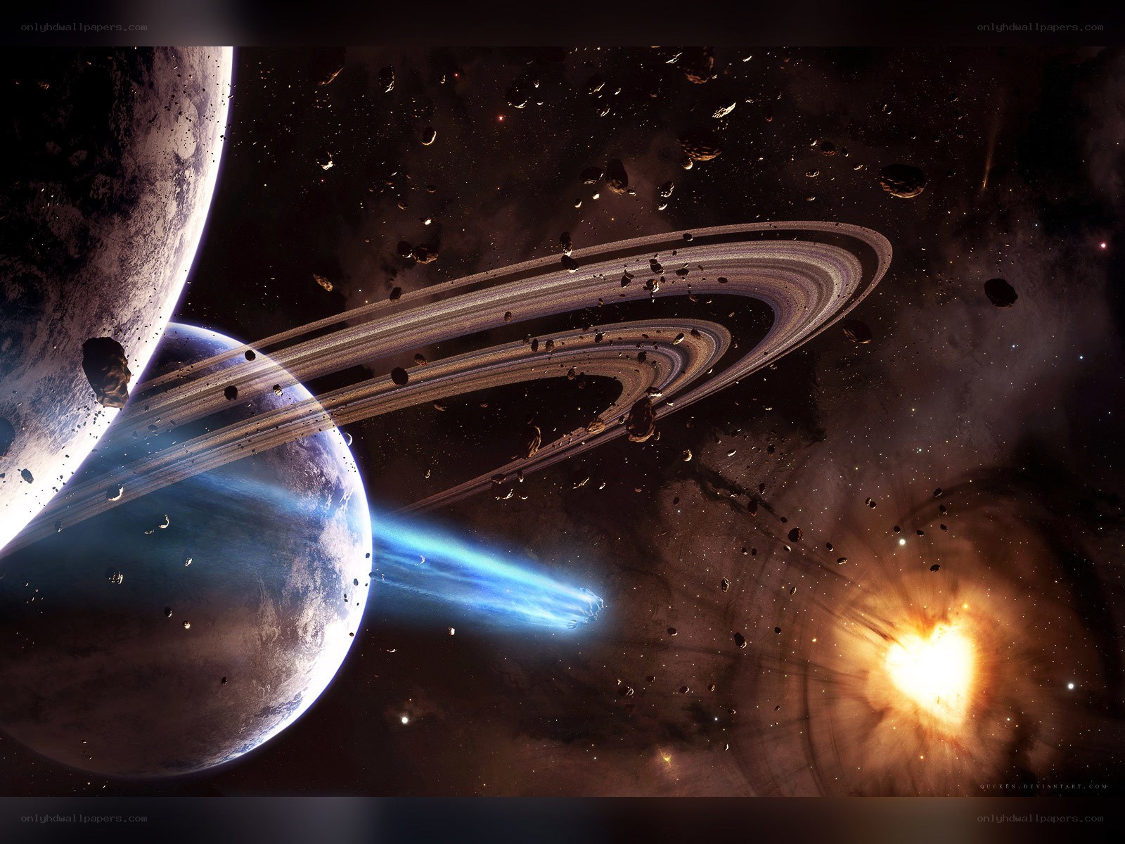 Planets with rings in space