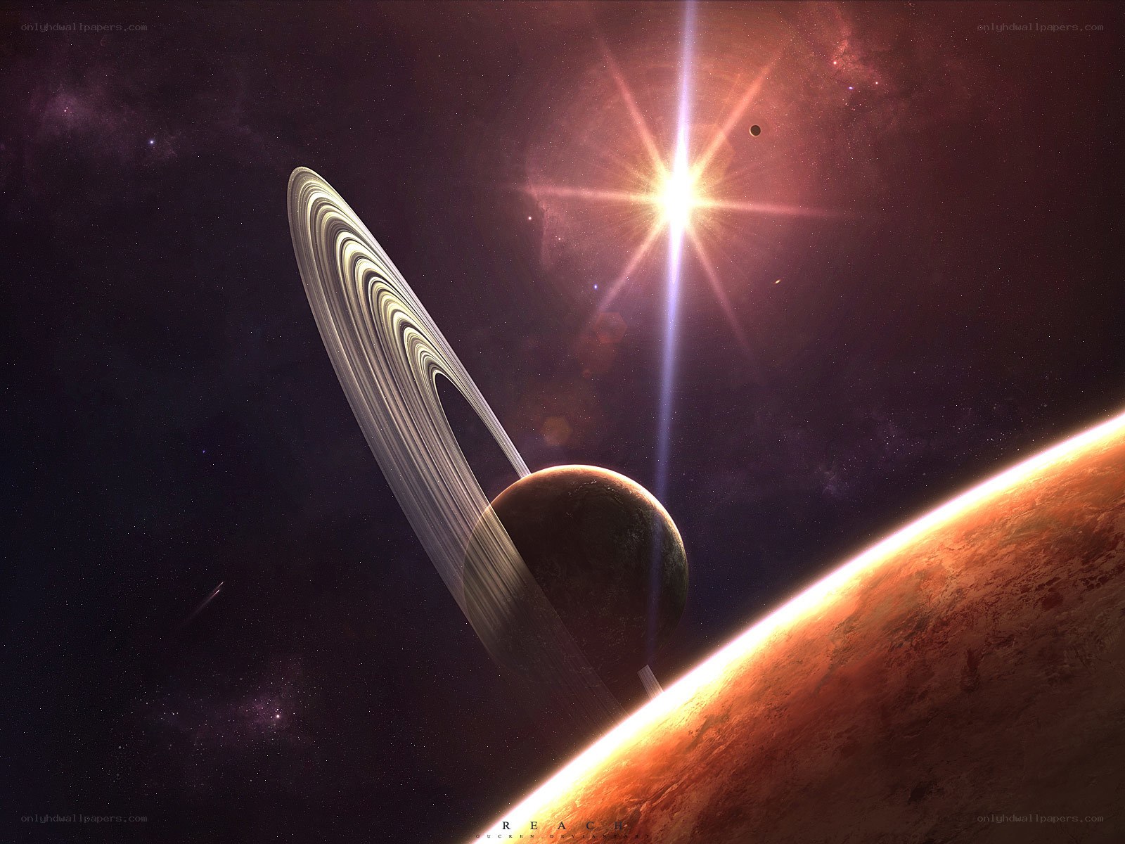 Planets with rings in space