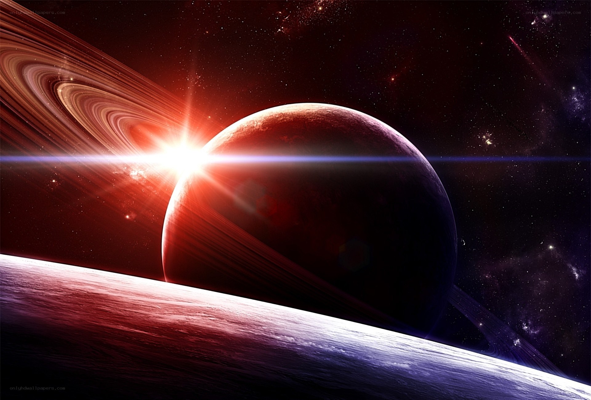 Planets with rings in space