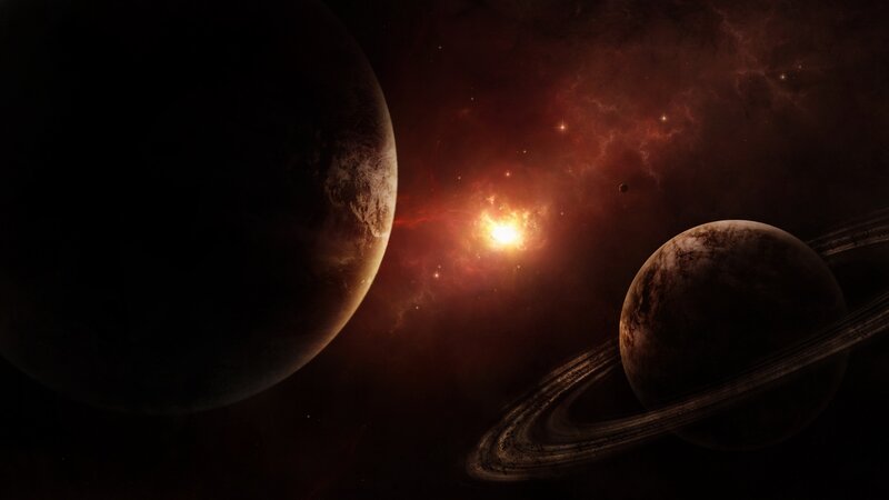 Planets with Rings in Space — Black, Dramatic, Night