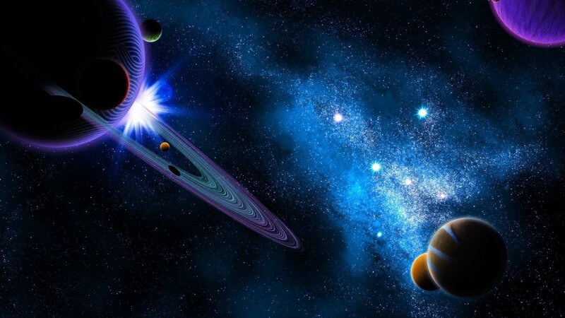 Planets with Rings in Space — Blue, Cosmic, Night