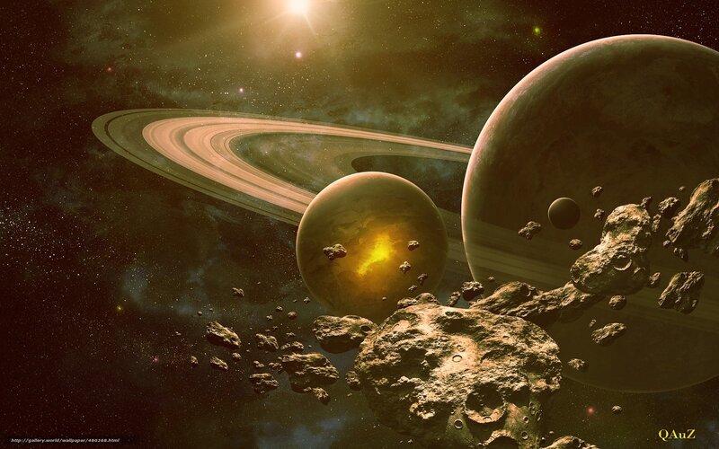Planets with Rings in Space — Brown, Dramatic