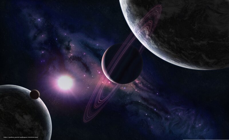 Planets with Rings in Space — Purple, Dramatic, Digital Art