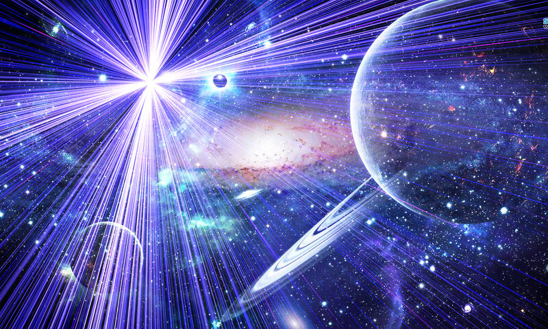 Planets with Rings in Space — Purple, Dramatic