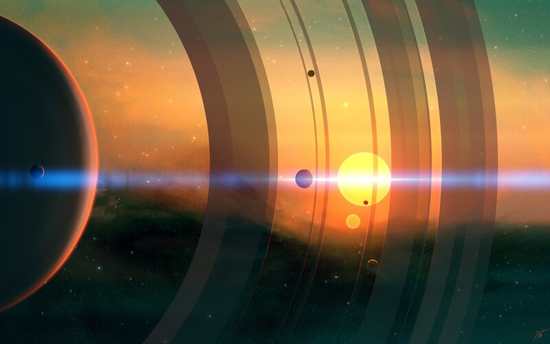 Planets with Rings — Orange, Dramatic