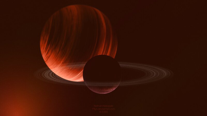 Planets with Rings — Red, Dramatic