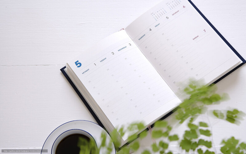 planner with coffee and plant