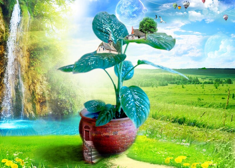 Plant in Brick Pot — Green