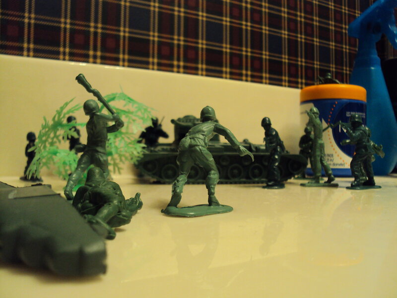 Plastic army men on counter