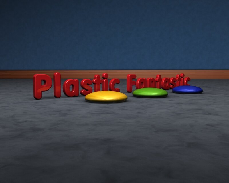 Plastic Fantastic text with colorful shapes