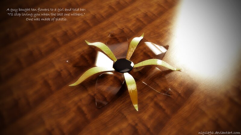 Plastic flower on wood