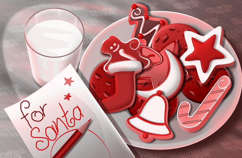 Plate of Cookies and Milk — Red