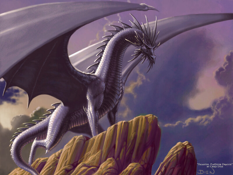 Platinum Dragon on a Cliff