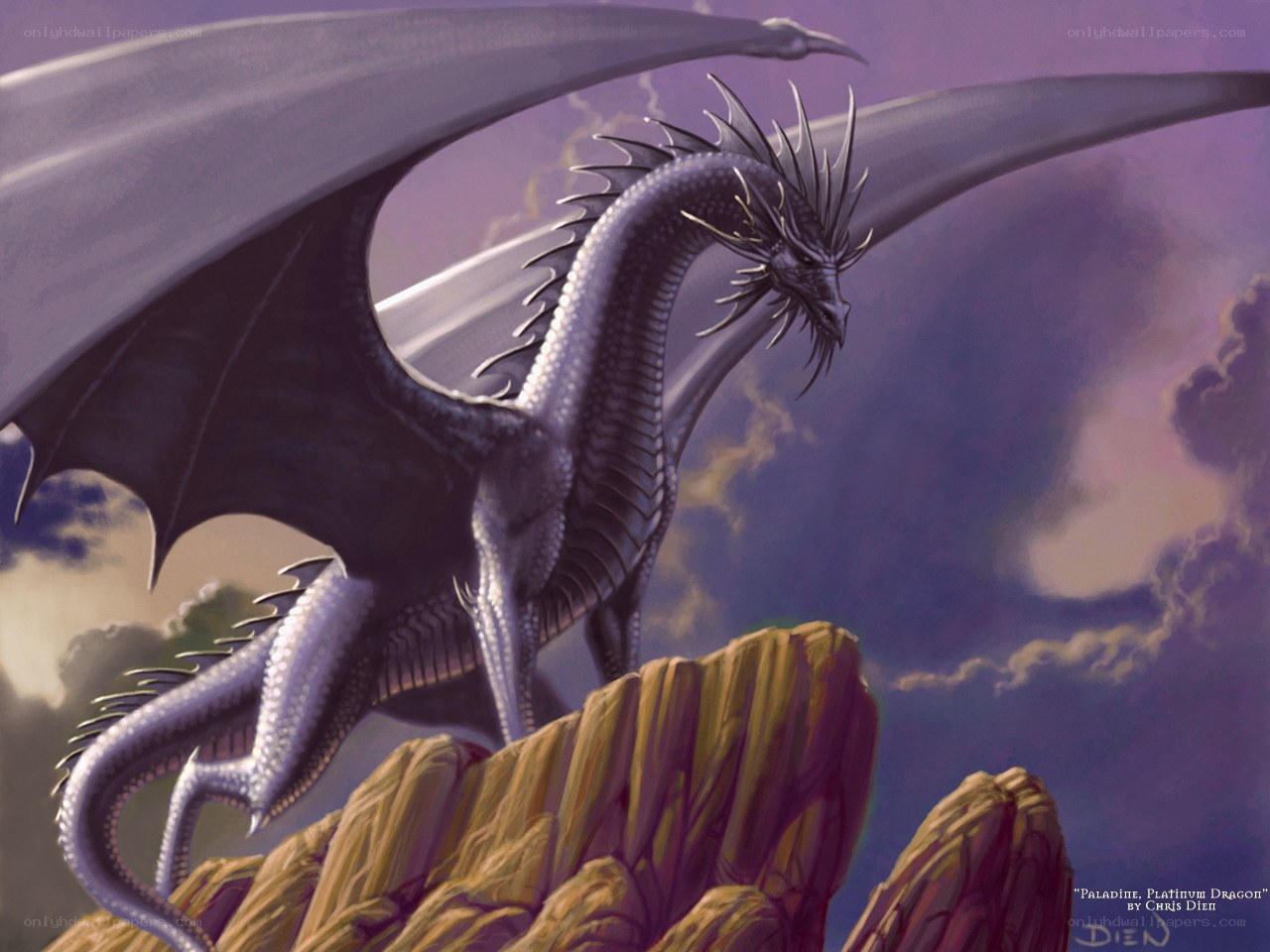 Platinum Dragon on a Cliff
