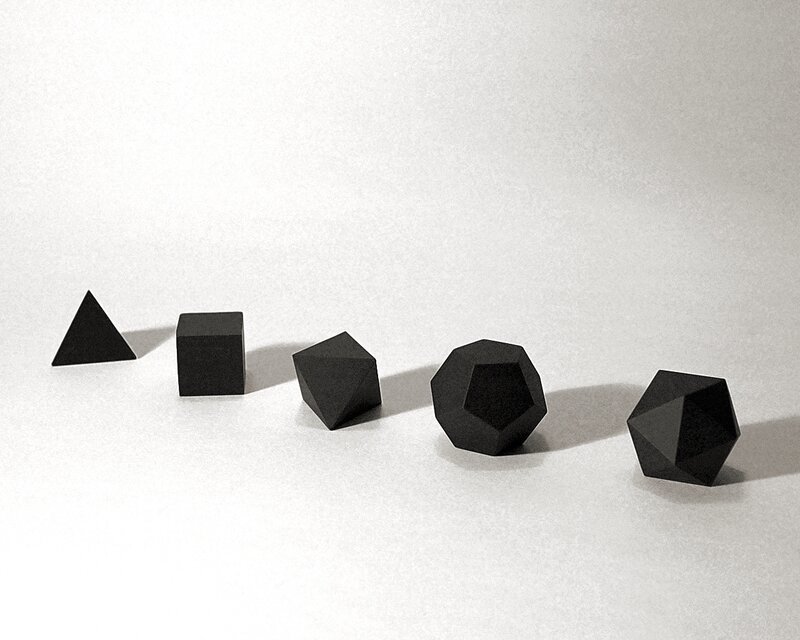 Platonic solids in black