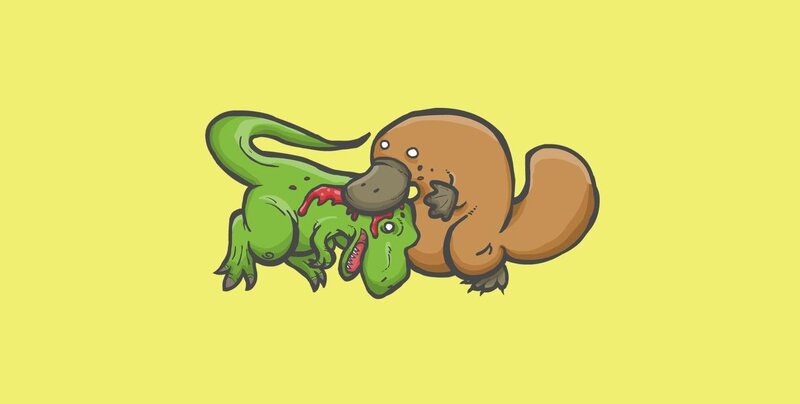 Platypus attacks dinosaur