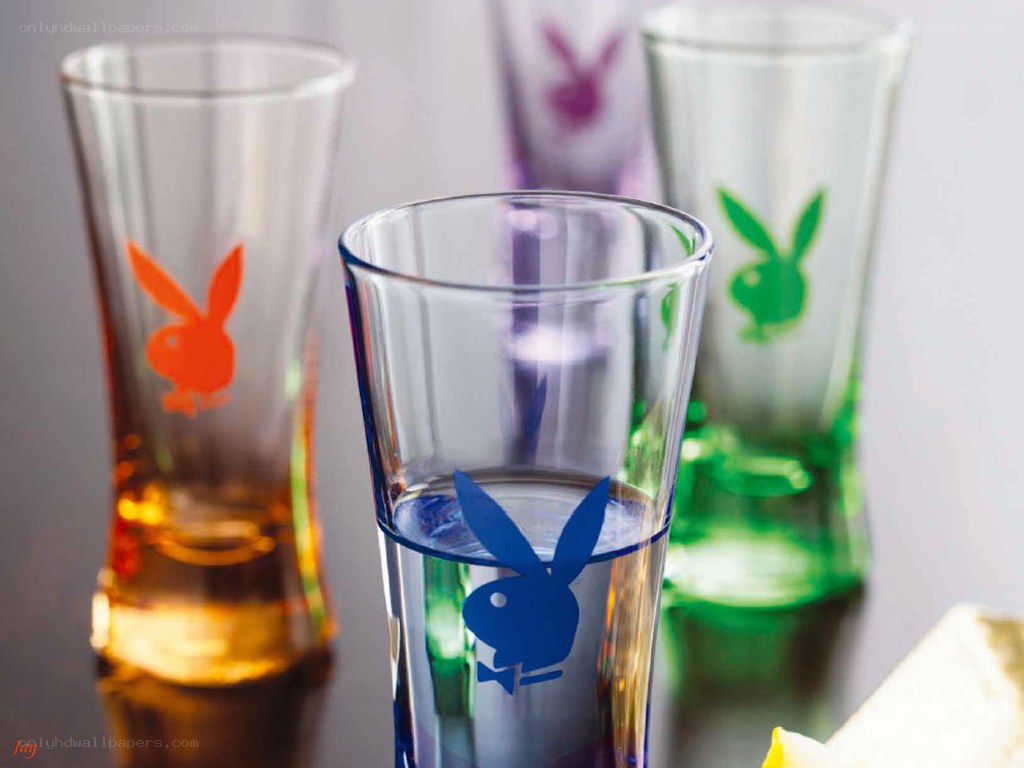 Playboy glasses with colored logos