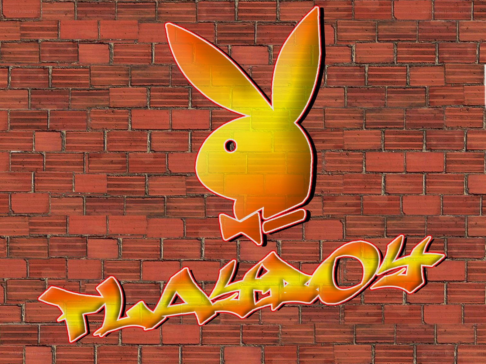 Playboy logo on brick wall